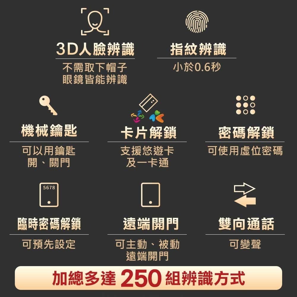 台熱牌推拉式電子鎖A1(人臉/指紋/密碼/卡片/鑰匙/APP遠端/雙向通話)(附基本安裝)-細節圖3