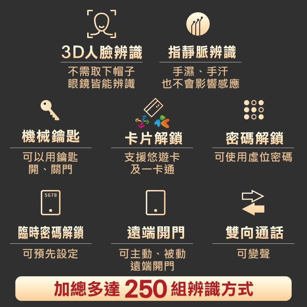 台熱牌推拉式電子鎖V1(人臉/指靜脈/密碼/卡片/鑰匙/APP遠端/雙向通話)(附基本安裝)-細節圖4