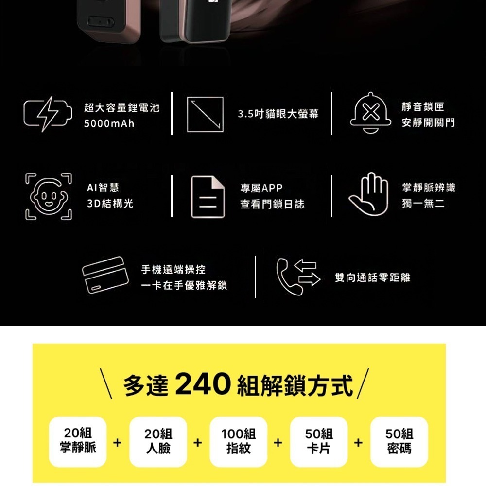 3E小島快鎖TT 推拉式電子鎖(人臉/掌靜脈/密碼/卡片/鑰匙/指紋/遠端)(附基本安裝)-細節圖3