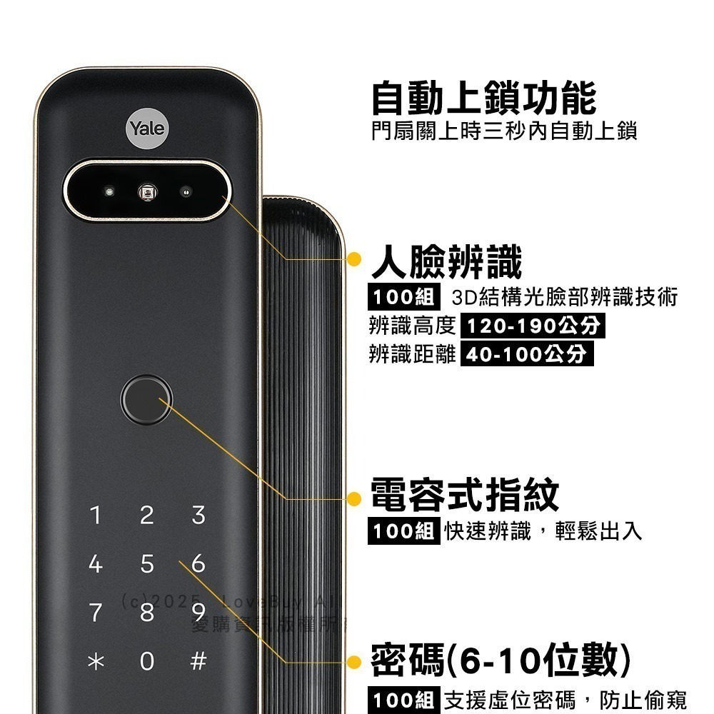 Yale耶魯 Luna Pro+推拉式電子鎖(人臉/卡片/密碼/鑰匙/指紋)(附基本安裝)-細節圖5