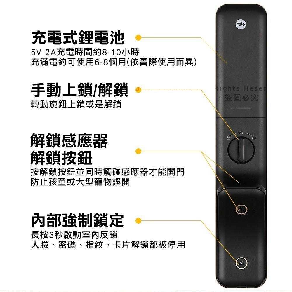 Yale耶魯 Luna Pro+推拉式電子鎖(人臉/卡片/密碼/鑰匙/指紋)(附基本安裝)-細節圖7