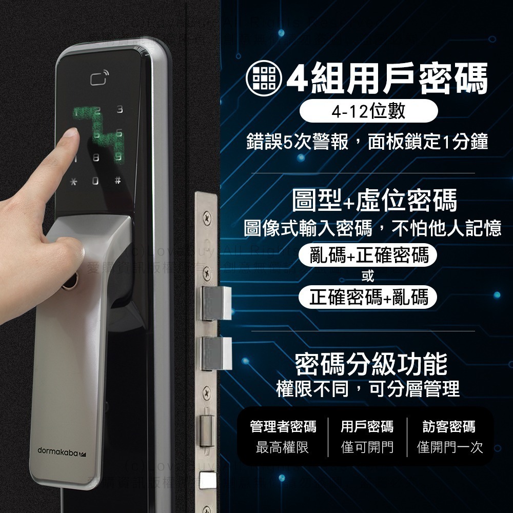 dormakaba AS850 WIFI版推拉式電子鎖(指紋/卡片/密碼/鑰匙/遠端)(附基本安裝)-細節圖3