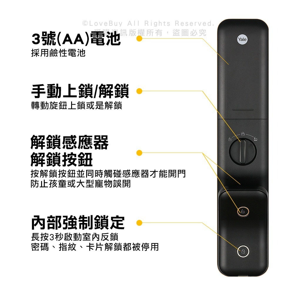Yale耶魯 Hera Pro推拉式電子鎖(卡片/密碼/鑰匙/指紋)(附基本安裝)-細節圖7