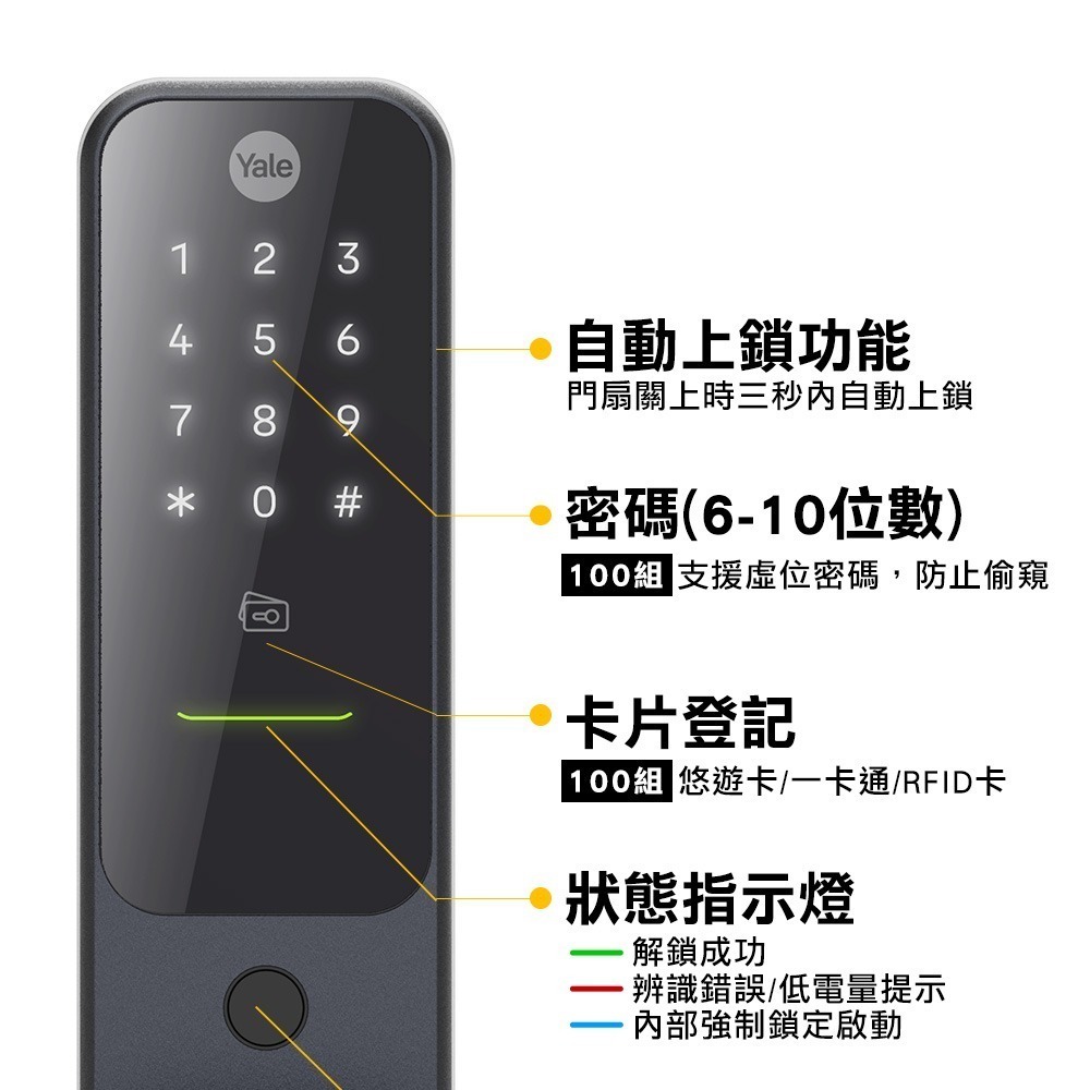 Yale耶魯 Hera Pro推拉式電子鎖(卡片/密碼/鑰匙/指紋)(附基本安裝)-細節圖5