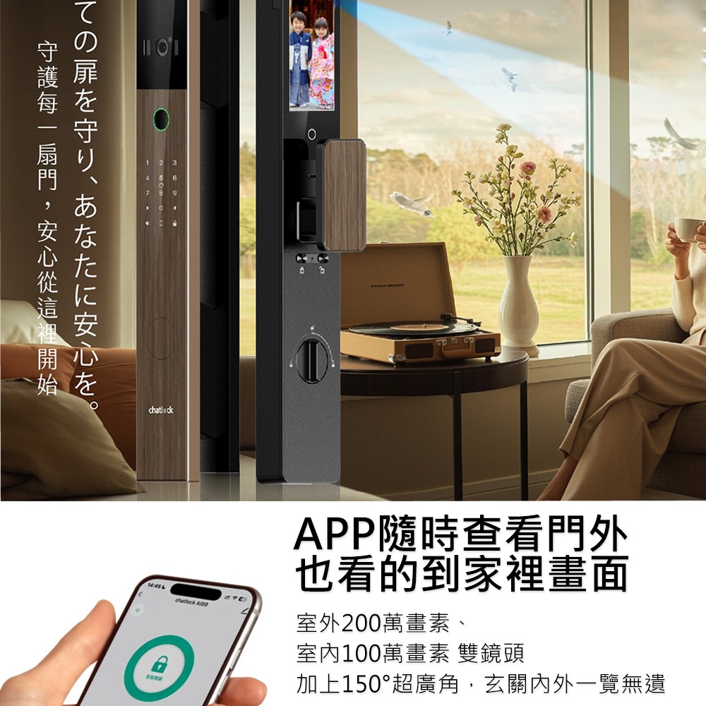 Chatlock A90日本製推拉式電子鎖(人臉/掌靜脈/密碼/卡片/鑰匙/指紋/主動貓眼)(附基本安裝)-細節圖4