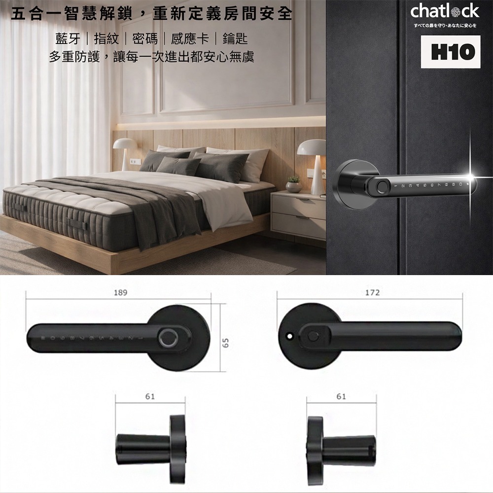 Chatlock H10日本製把手輔助電子鎖(密碼/卡片/鑰匙/指紋/藍芽)(附基本安裝)-細節圖9