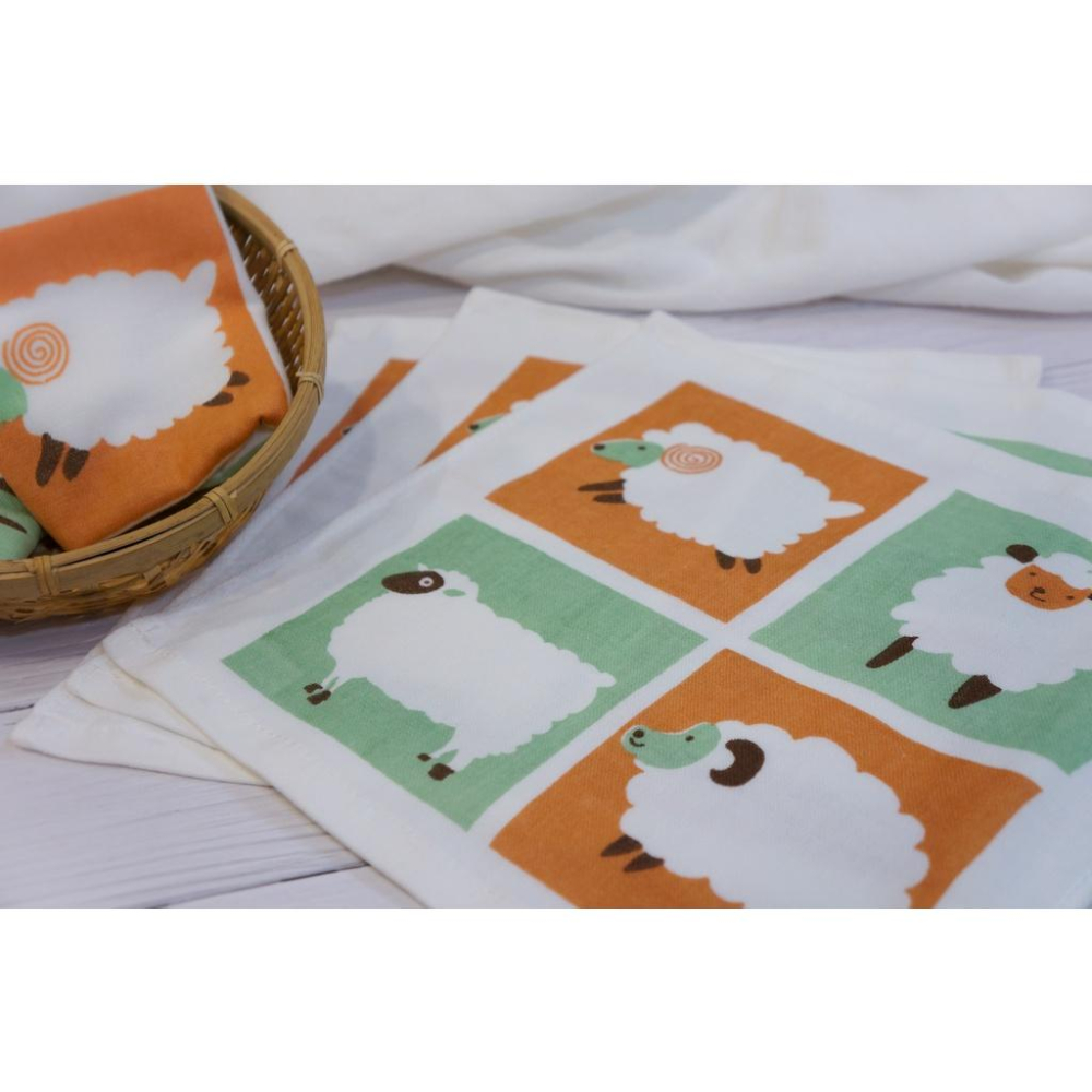 台灣製造100%純棉=(綿羊C)紗布方巾 透氣快乾(一面棉紗一面紗布)-細節圖2