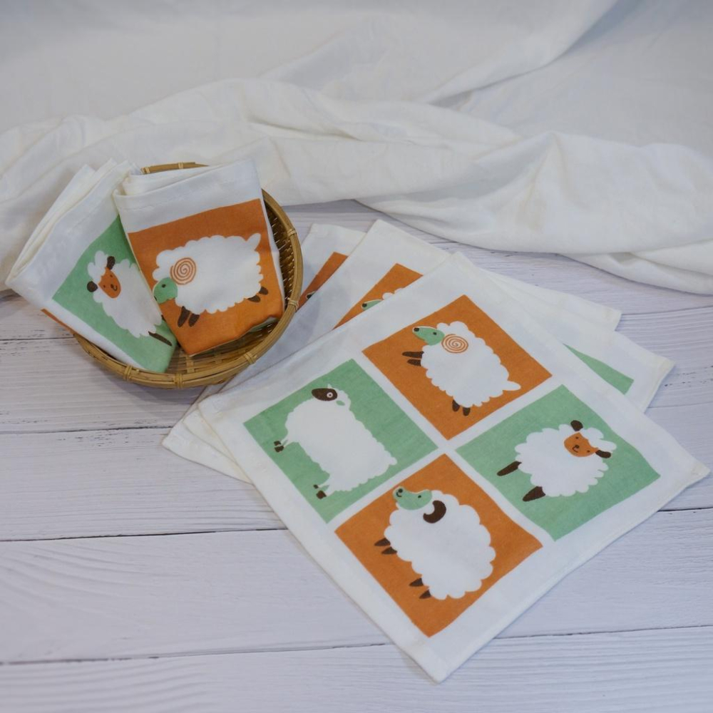 台灣製造100%純棉=(綿羊C)紗布方巾 透氣快乾(一面棉紗一面紗布)-細節圖4