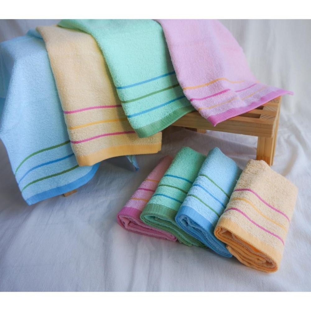 (超值划算)，114緞條洗臉毛巾 ◎藍  ◎紅  ◎黃 ◎綠 台灣製造 100%純棉 純棉吸水-細節圖2