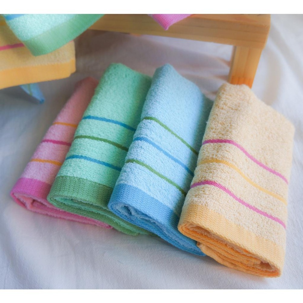 (超值划算)，114緞條洗臉毛巾 ◎藍  ◎紅  ◎黃 ◎綠 台灣製造 100%純棉 純棉吸水-細節圖3