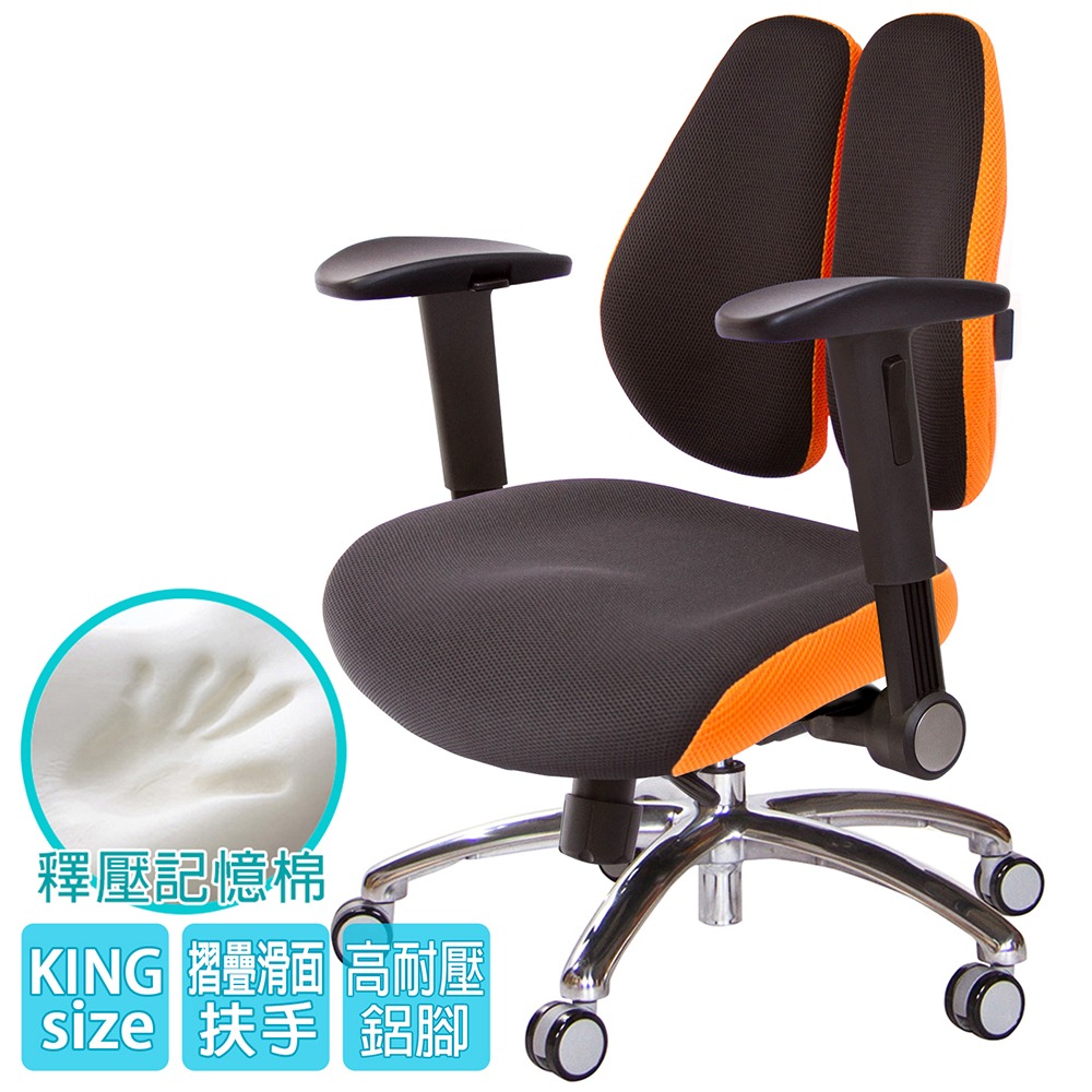 GXG 記憶棉 DUO KING 雙背工學椅(鋁腳/摺疊滑面扶手)  型號3007 LU1J-細節圖2