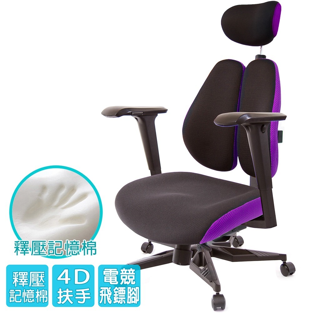 GXG 記憶棉 DUO KING 雙背工學椅(電競腳/4D升降扶手)  型號3008 KGA3-細節圖2