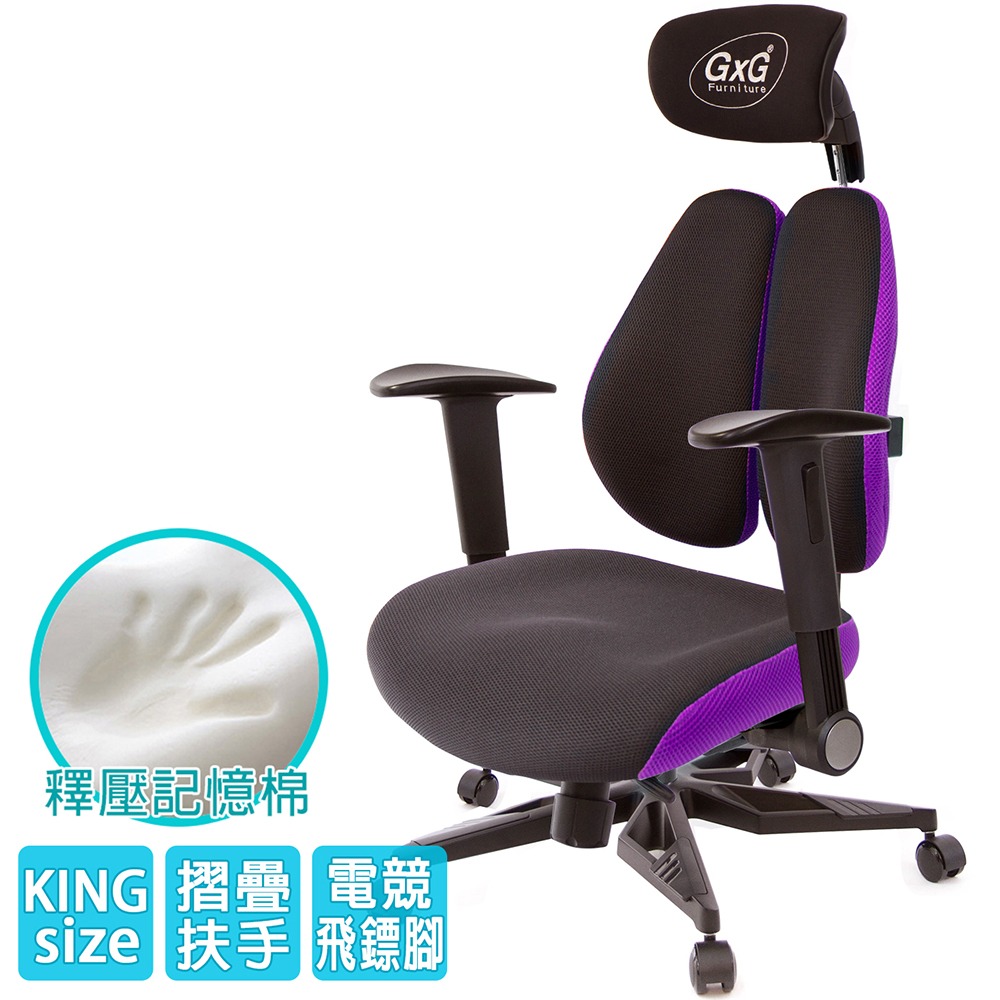 GXG 雙軸枕 DUO KING 記憶棉工學椅(電競腳/摺疊升降扶手)  型號3608 KGA1-細節圖2