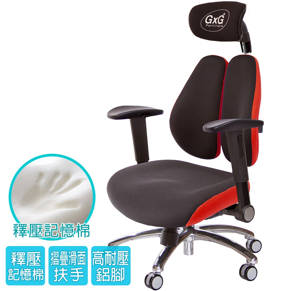 GXG 雙軸枕 DUO KING 記憶棉工學椅(鋁腳/摺疊滑面扶手)  型號3608 LUA1J-細節圖2