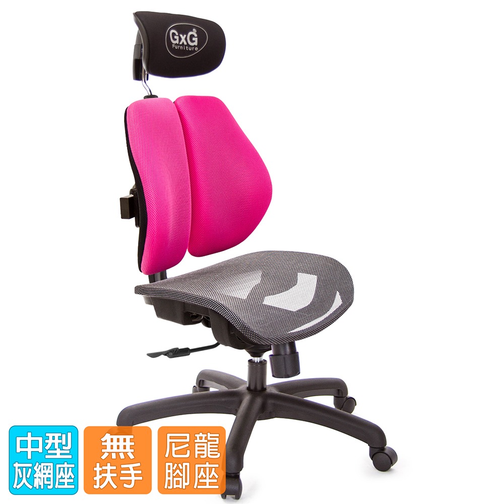 GXG 雙軸枕 雙背電腦椅(無扶手) 中灰網座 型號2704 EANH-細節圖2