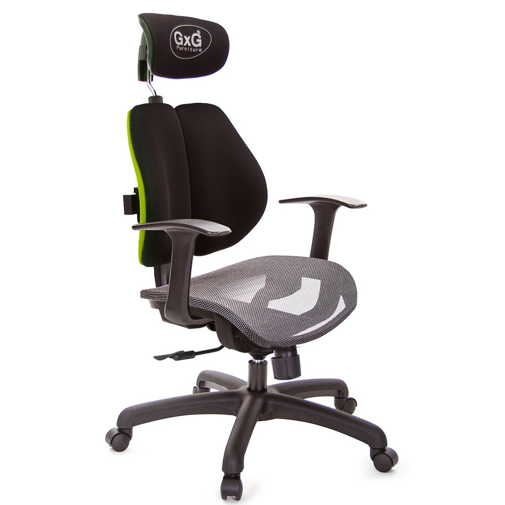GXG 雙軸枕 雙背電腦椅(T字扶手) 中灰網座 型號2704 EA-規格圖6