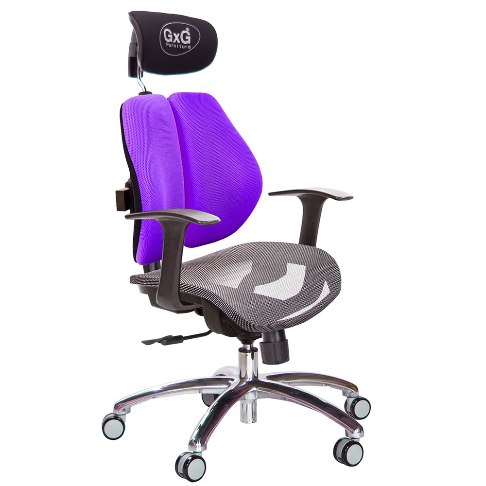 GXG 雙軸枕 雙背電腦椅(鋁腳/T字扶手) 中灰網座 型號2704 LUA-規格圖6