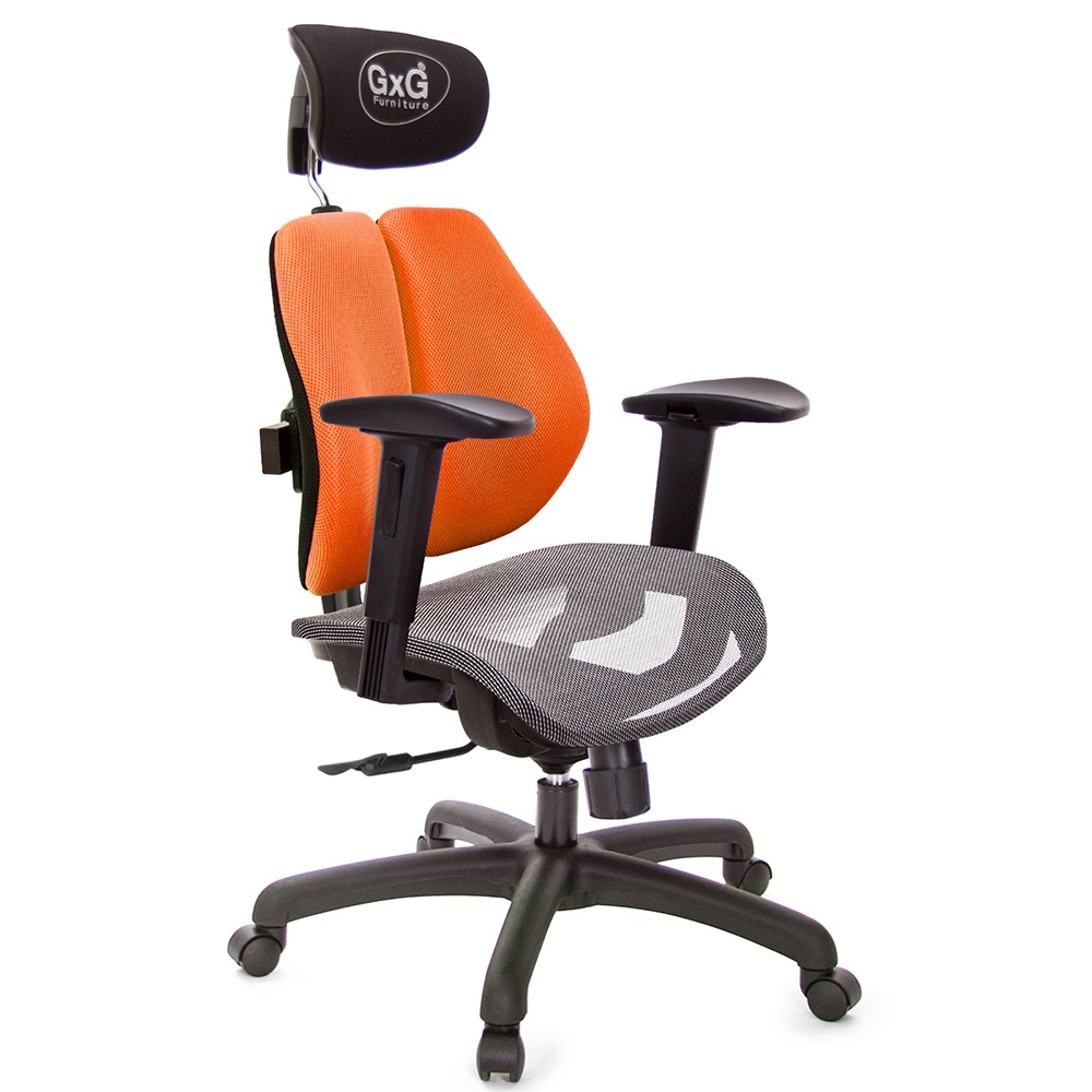 GXG 雙軸枕 雙背電腦椅(2D滑面升降扶手) 中灰網座 型號2704 EA2J-規格圖6