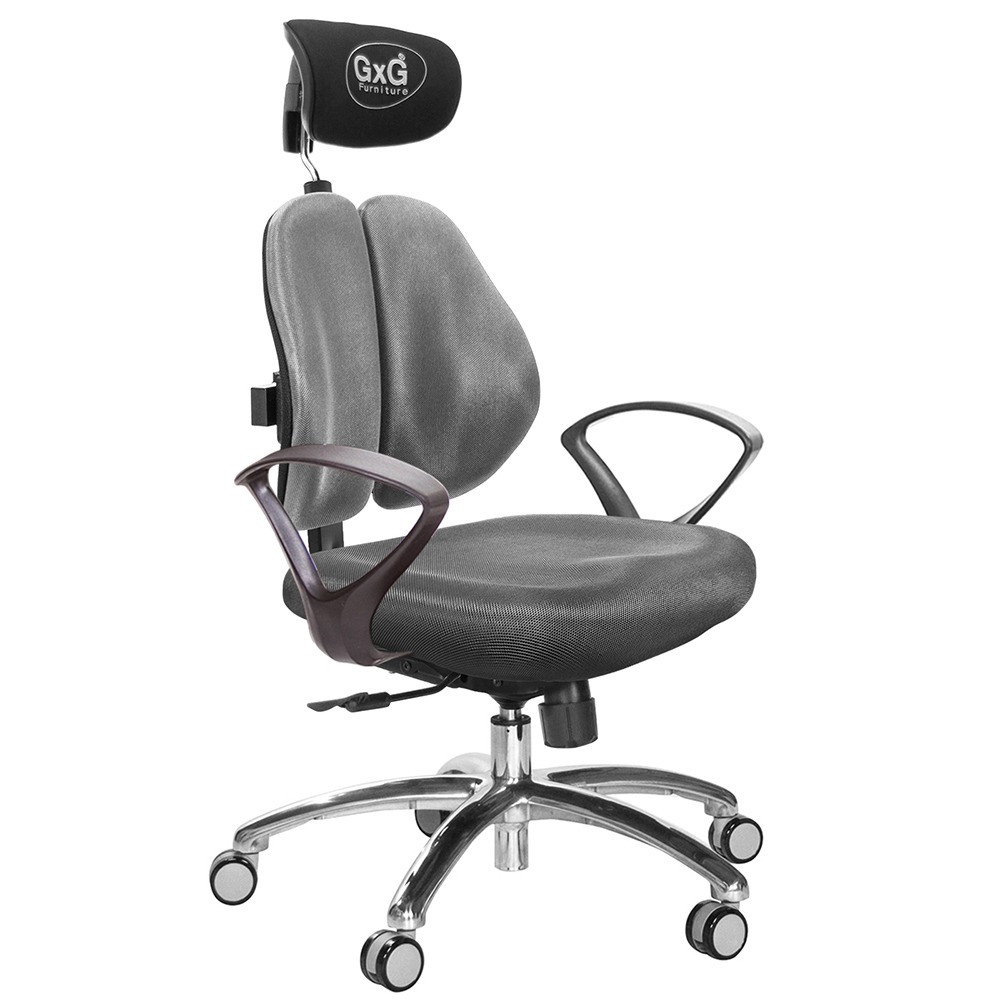 GXG 雙軸枕 雙背電腦椅(鋁腳/D字扶手)  型號2604 LUA4-規格圖6