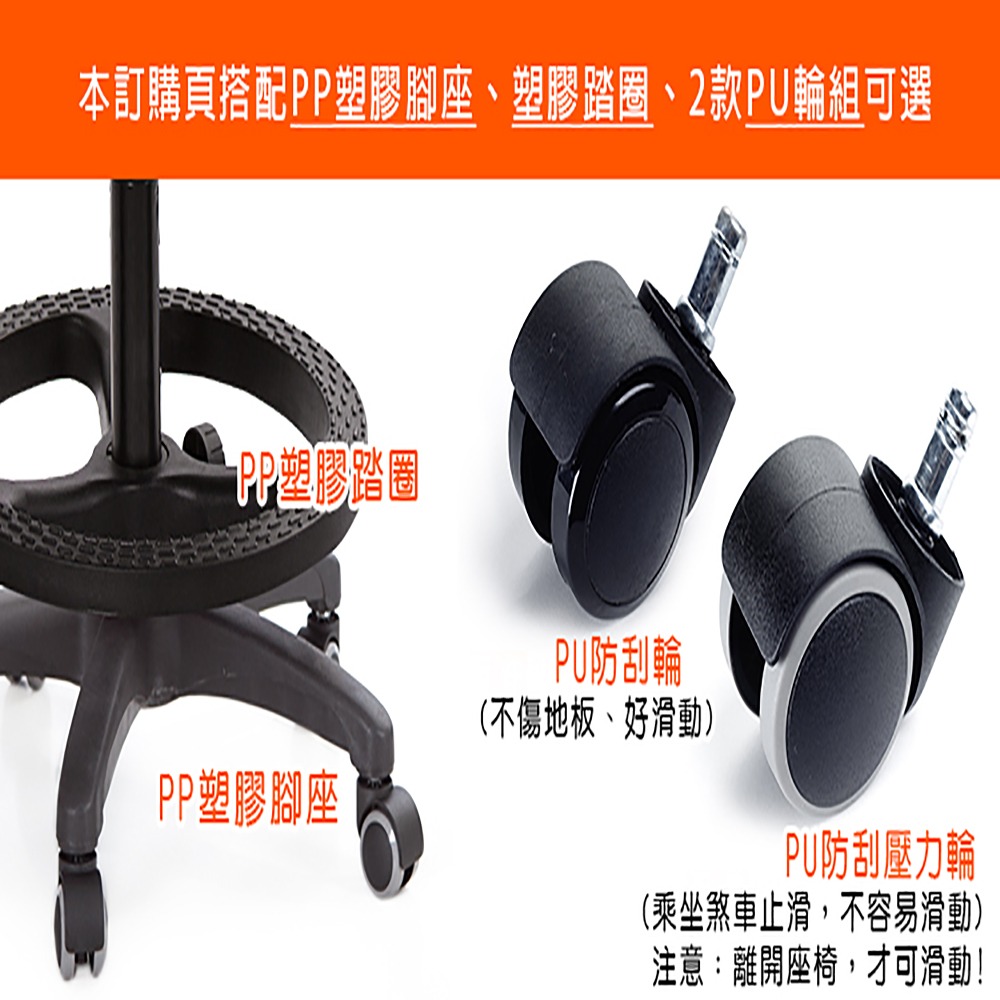 GXG 成型泡棉 工作椅 型號T09EXK (PP踏圈腳+防刮輪)-細節圖5