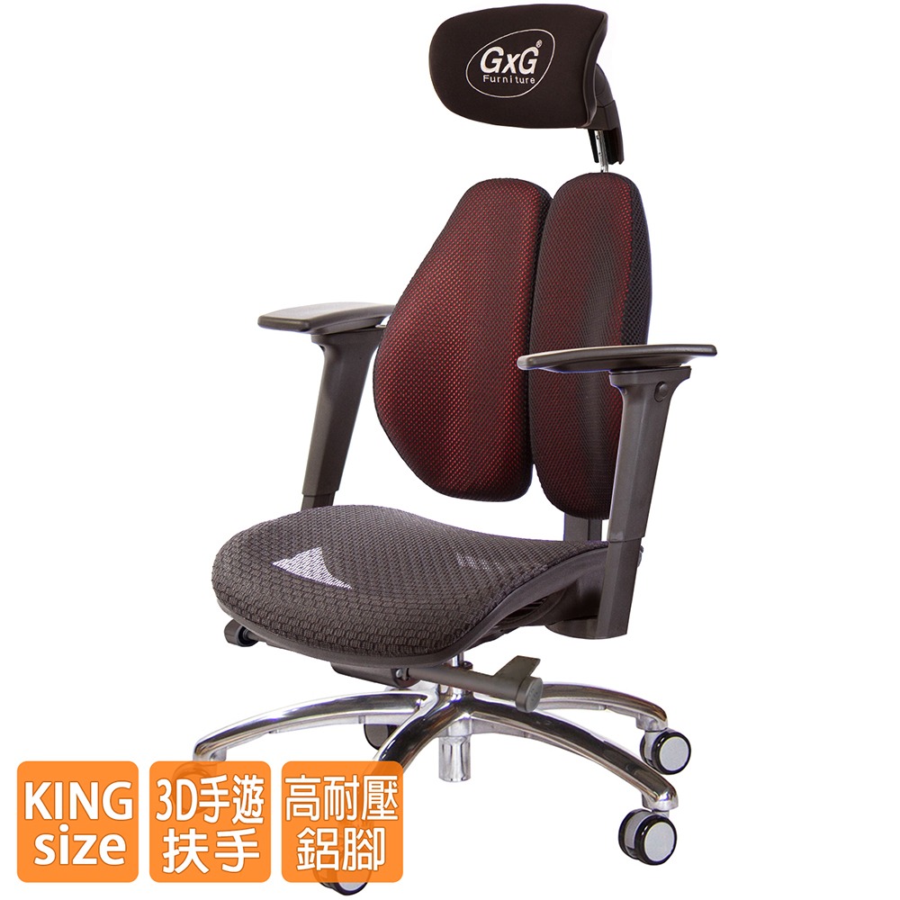 GXG 大網座 雙背工學椅(鋁腳/3D手遊休閒扶手)  型號3676 LUA9M-細節圖2