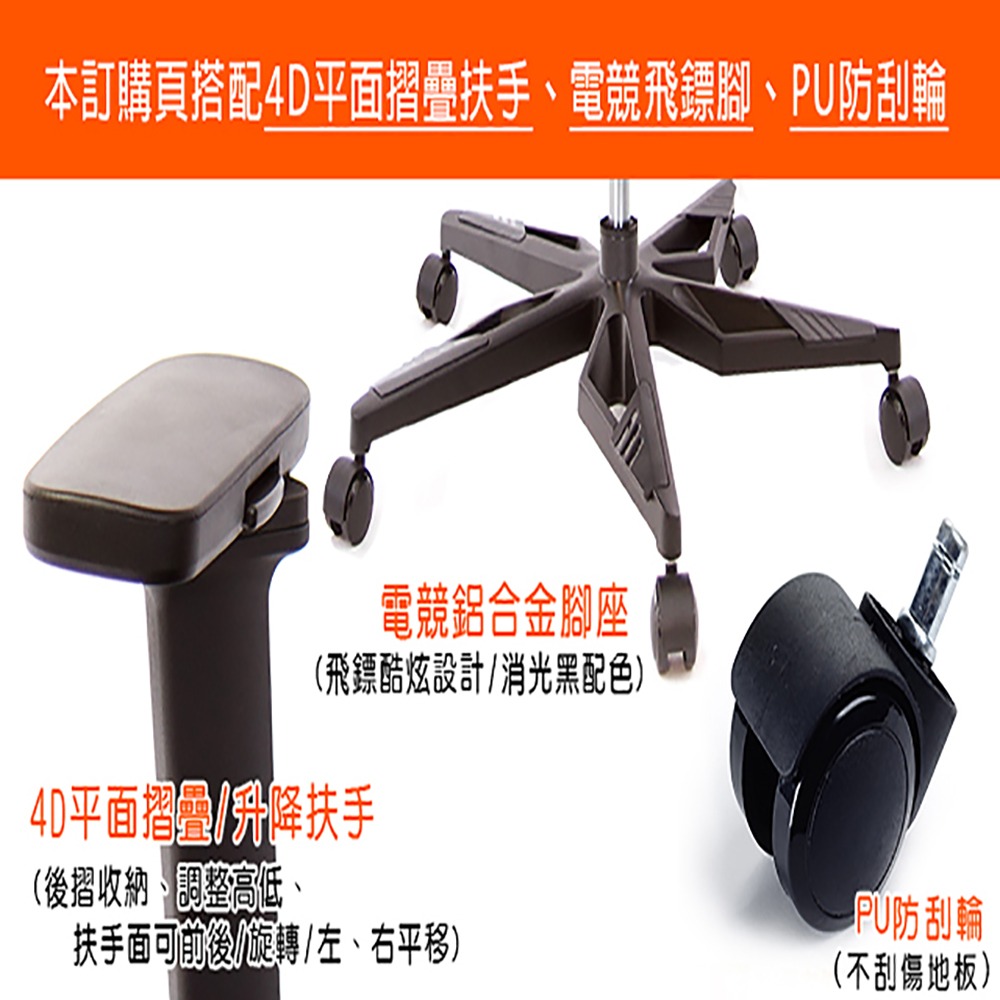 GXG 高雙背工學 電腦椅(電競腳/4D平面摺疊手)  型號3076 KGA1H-細節圖3