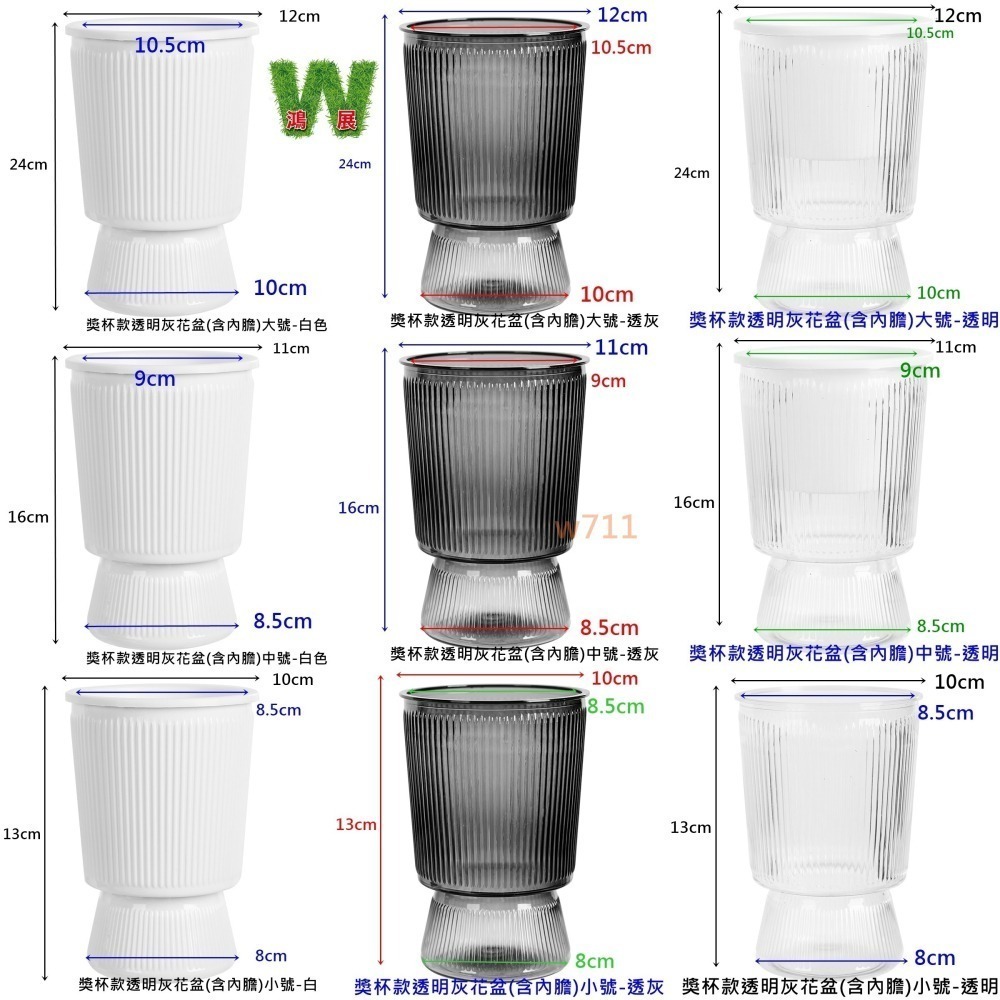 W711鴻展 土培 水培二用 自動吸水 透明 竪紋 獎杯款 花盆 透明款 圓型 花盆 花瓶 北歐風 仿玻璃透明度-細節圖7