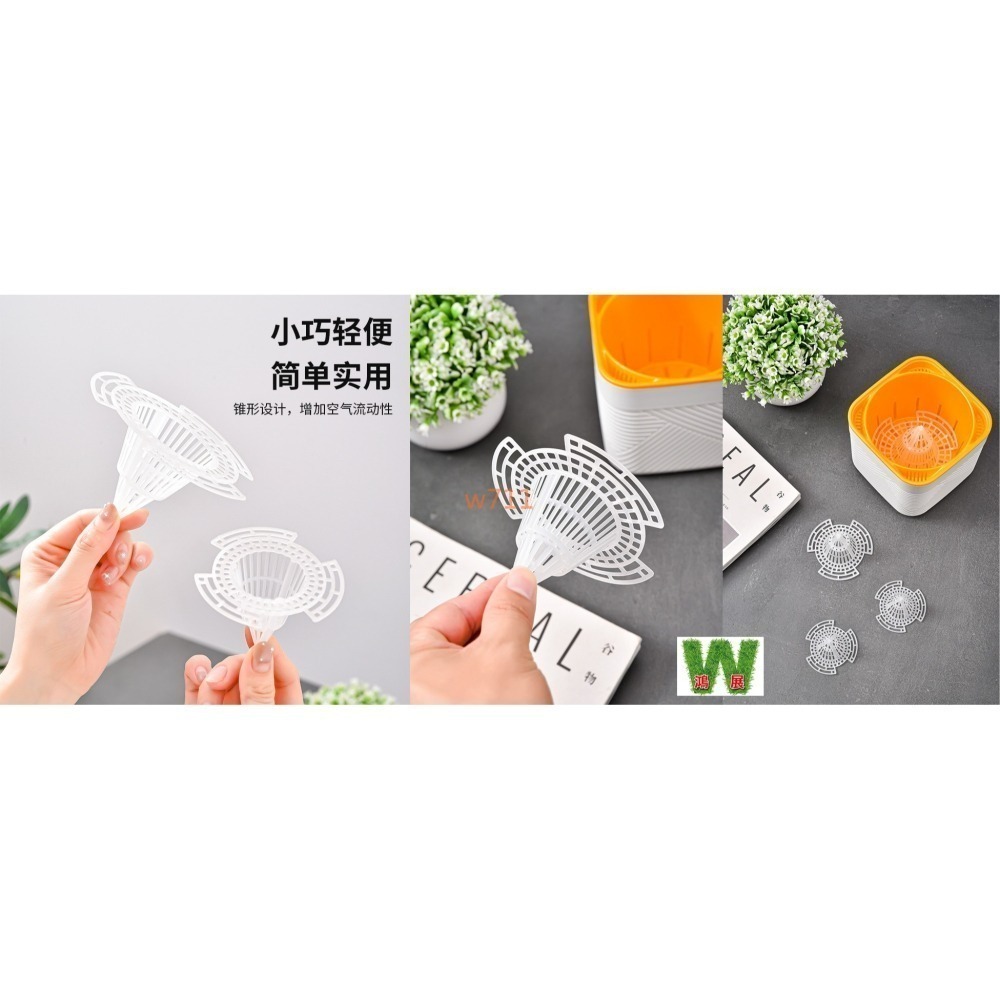 w711鴻展 防爛根 蘭花盆 瀝水罩 防爛濾水罩 疏水罩 漏水 通風 透氣罩 瀝水網 錐形 火山形 防漏 網罩 定植 種-細節圖7