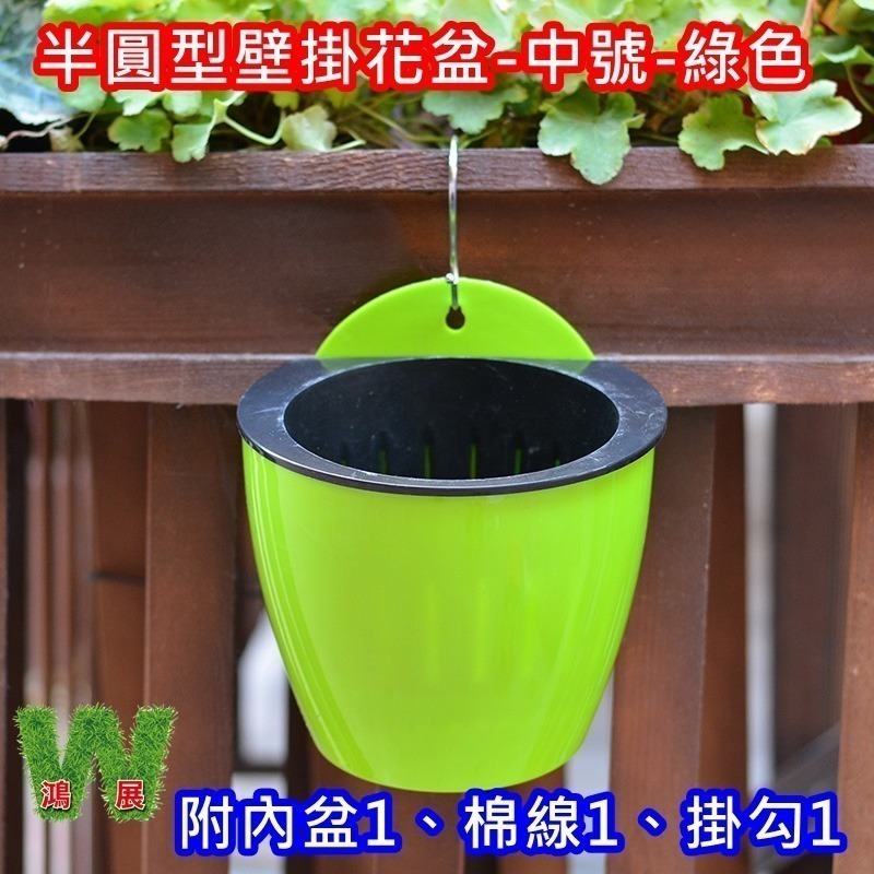 半圓型壁掛花盆-中號-綠色(組)