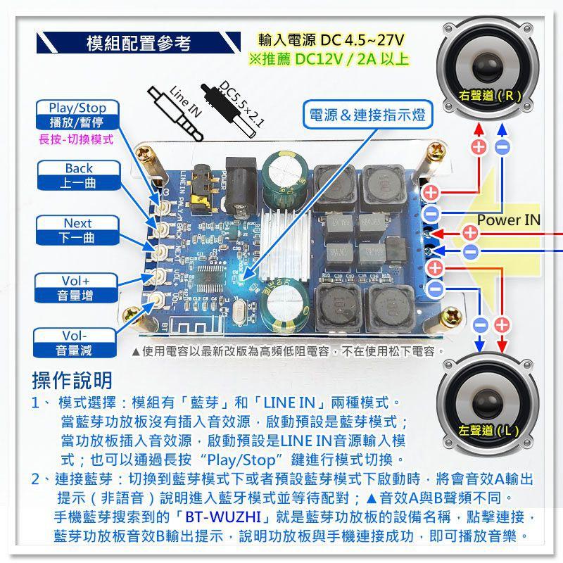 【W85】DIY 50W《 藍芽功放模組》XY-502B V3 雙聲道50W 寬電壓 D類大功率【AP-1580】-細節圖3