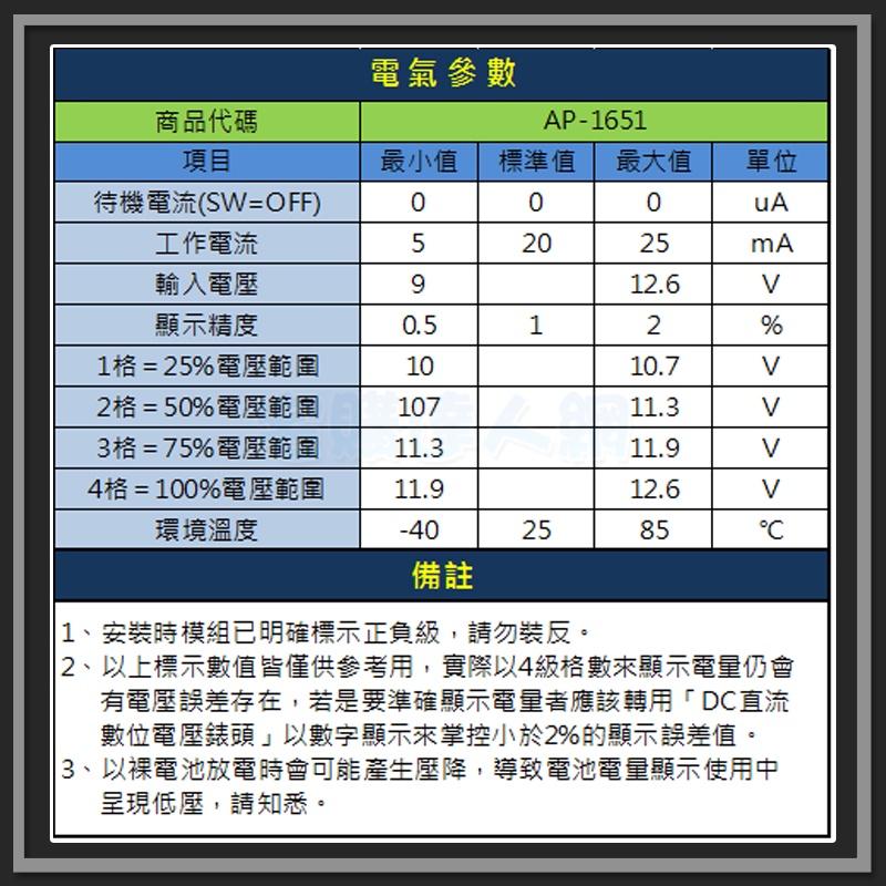 【W85】DIY 3串《鋰電池電量指示版》12.6V  4級顯示 鋰電池&離聚合物 安裝簡易  【AP-1651】-細節圖4