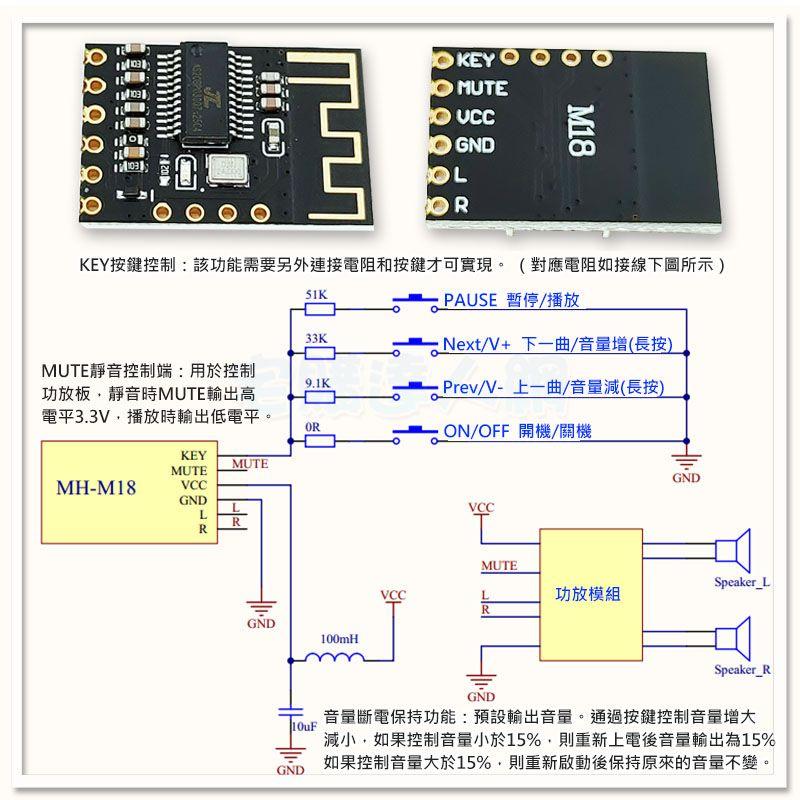 【W85】DIY MH-M18《藍芽音效撥放模組》迷你體積 調節記憶 按鍵擴展 無損解碼【AP-1658】-細節圖2