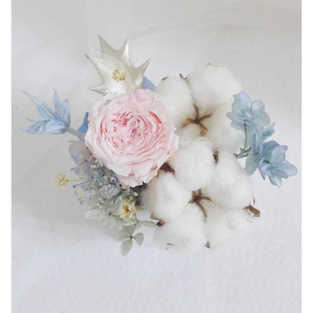 棉婚系列 粉永生英式庭園玫瑰棉花盆花 母親節 情人節 婚禮調職升遷退休離職畢業聖誕交換禮物樹花圈-細節圖3