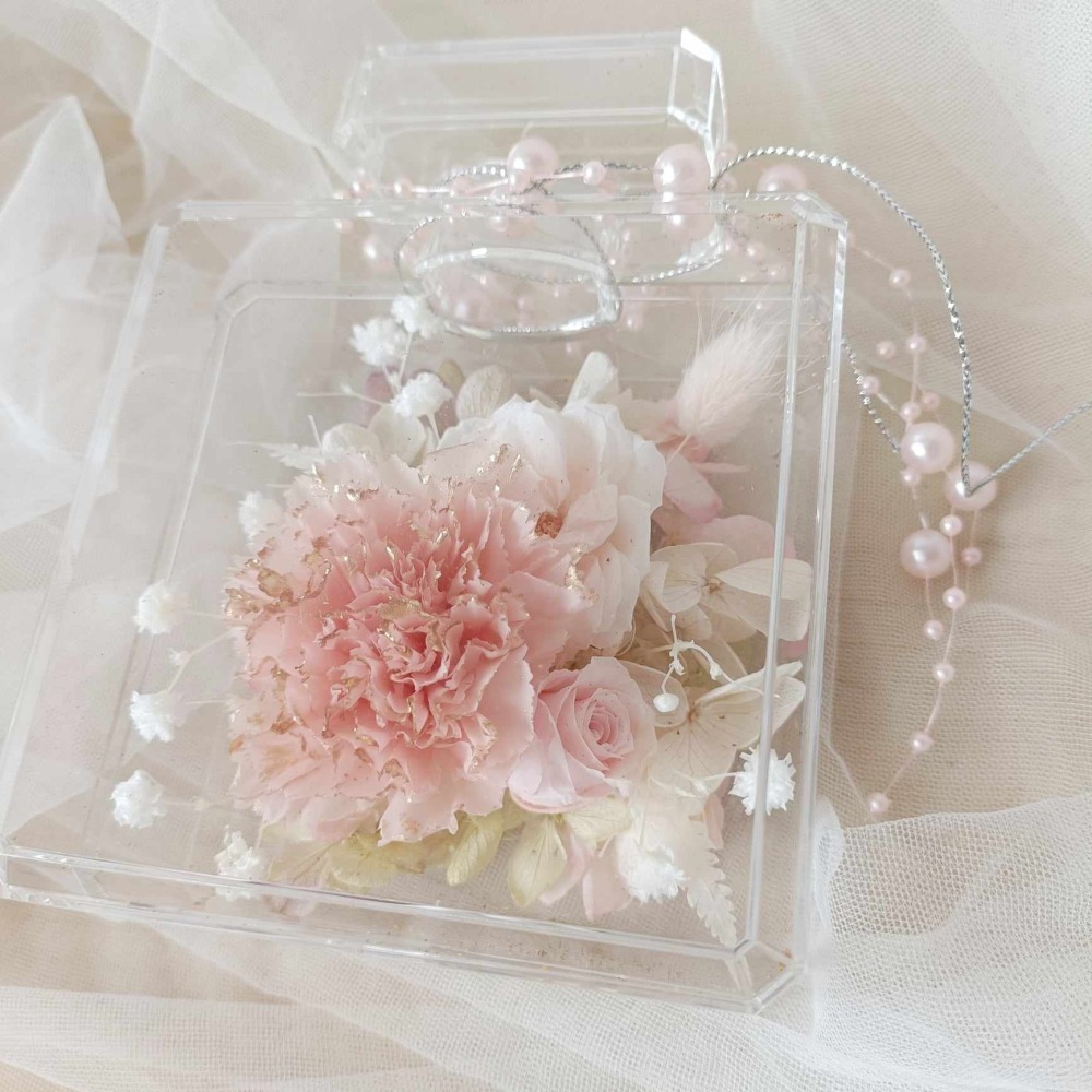 永生花粉紫康乃馨香水瓶 婚禮捧花永生乾燥花母親節康乃馨生日禮物畢業謝師花束-細節圖2