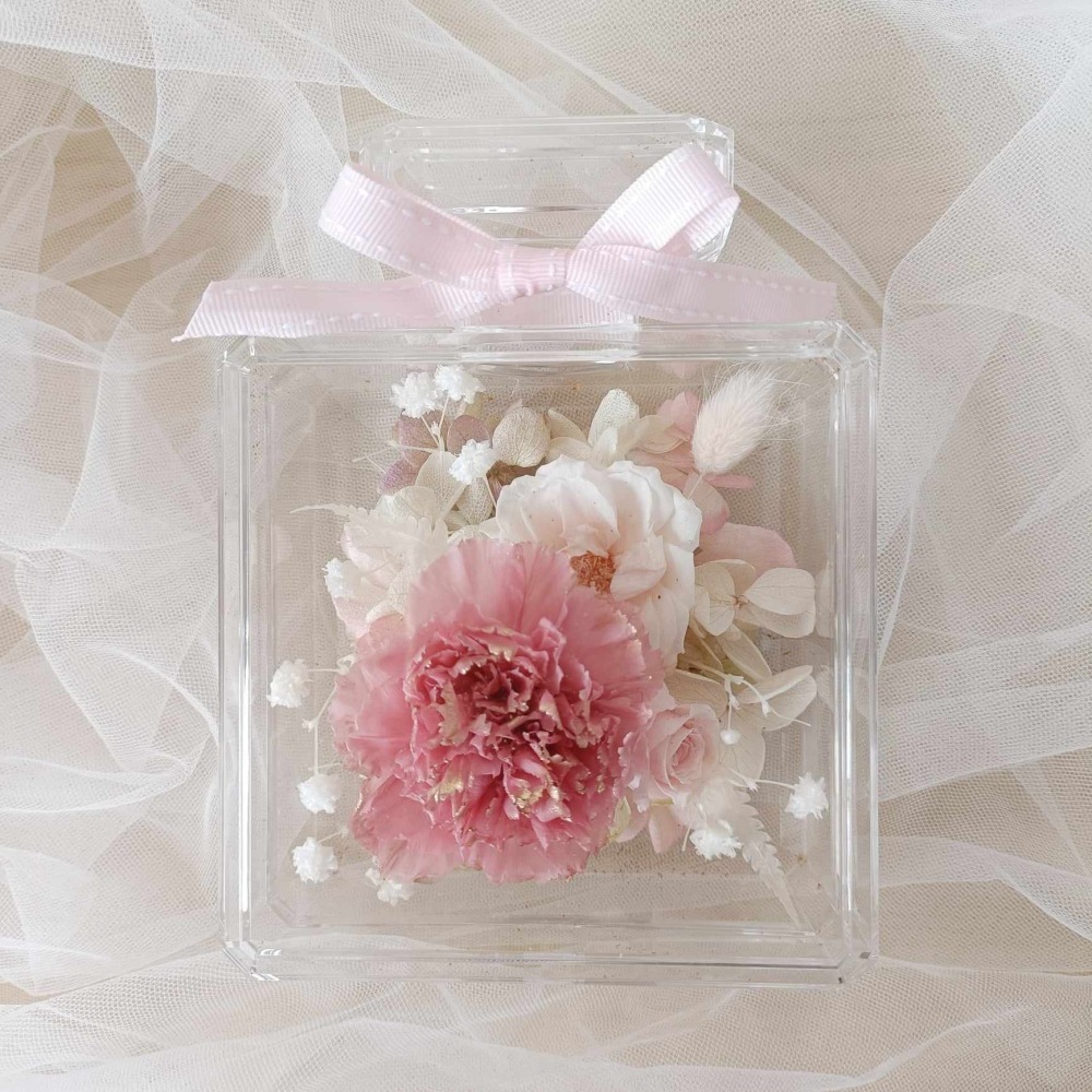 永生花粉紫康乃馨香水瓶 婚禮捧花永生乾燥花母親節康乃馨生日禮物畢業謝師花束-細節圖3