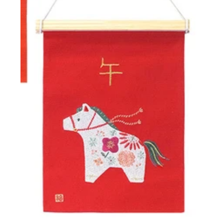 日本進口刺繡新年春節掛布 馬年招財貓達摩注連繩年菜文鳥女兒節獨角獸掛軸掛飾裝飾 居家店面佈置開店賀禮greenhouse-規格圖9