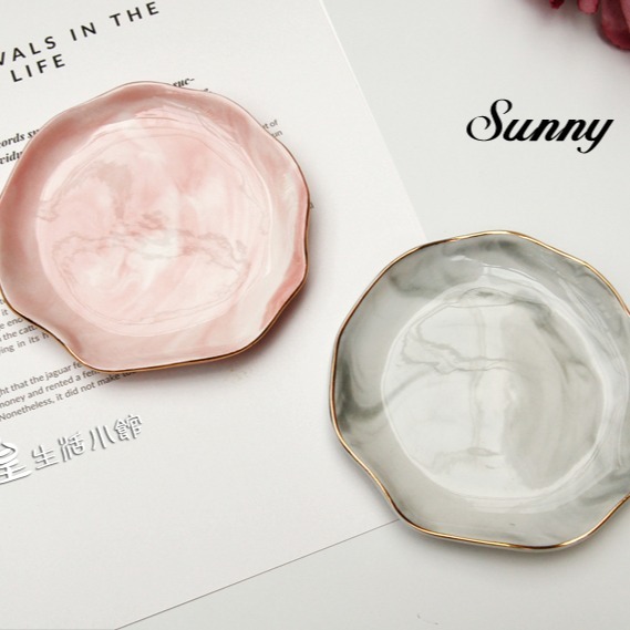 大理石紋碟子 大理石金邊收納盤 拍照道具 首飾盤 點心盤 歐式餐具 盤子 調味碟 飾品展示盤 日皇-細節圖3