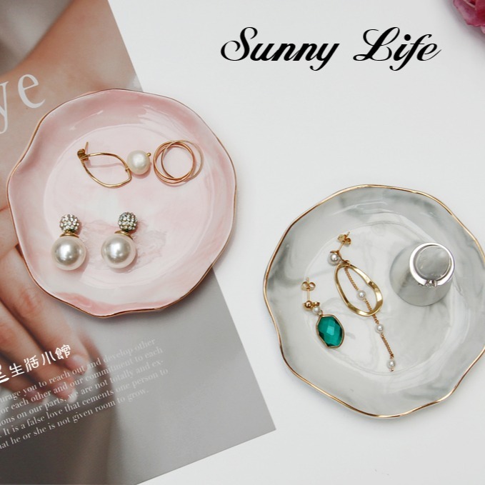 大理石紋碟子 大理石金邊收納盤 拍照道具 首飾盤 點心盤 歐式餐具 盤子 調味碟 飾品展示盤 日皇-細節圖4