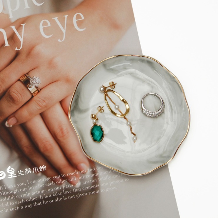 大理石紋碟子 大理石金邊收納盤 拍照道具 首飾盤 點心盤 歐式餐具 盤子 調味碟 飾品展示盤 日皇-細節圖5