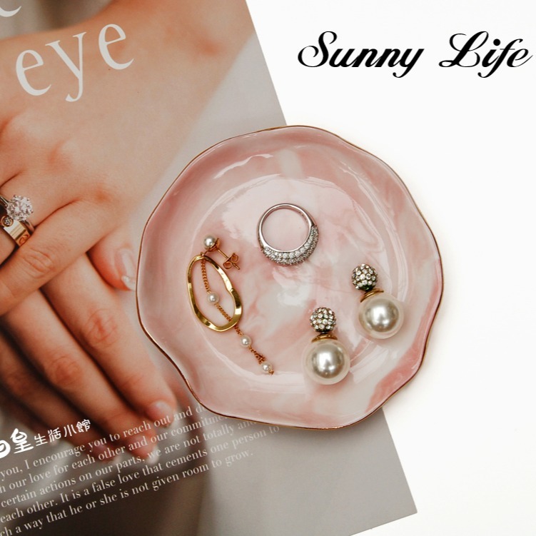 大理石紋碟子 大理石金邊收納盤 拍照道具 首飾盤 點心盤 歐式餐具 盤子 調味碟 飾品展示盤 日皇-細節圖6