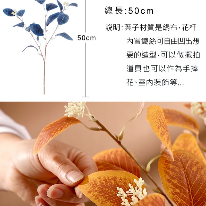 彩色尤加利葉 仿真尤加利葉 拍照道具 台灣現貨 仿真花 仿真葉子 拍攝道具 擺飾 裝飾 日皇-細節圖3