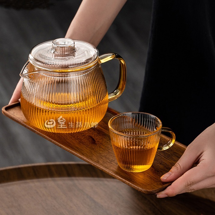 耐熱玻璃茶具 泡茶壼 花茶壼 玻璃茶壼 贈雙層杯 台灣現貨 冷水壼 加厚玻璃茶具 玻璃過濾泡茶壼 條紋泡茶壼 日皇二館-細節圖7