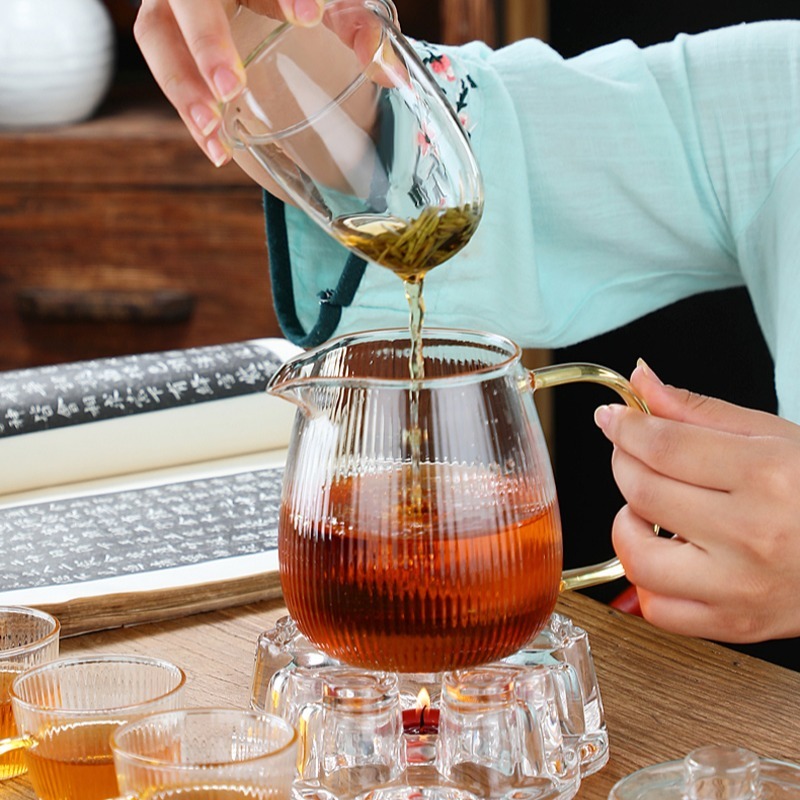 耐熱玻璃茶具 泡茶壼 花茶壼 玻璃茶壼 贈雙層杯 台灣現貨 冷水壼 加厚玻璃茶具 玻璃過濾泡茶壼 條紋泡茶壼 日皇二館-細節圖10