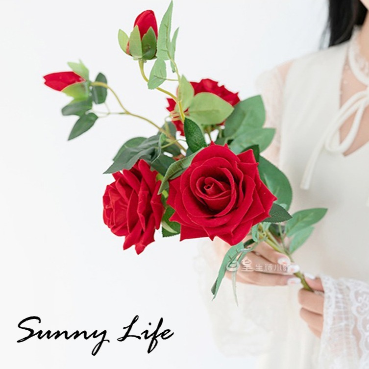 仿真玫瑰花 玫瑰花 拍照道具 仿真花 三頭玫瑰花 絨布玫瑰花 婚禮佈置 拍攝道具 擺飾 裝飾 佈置 台灣現貨 日皇-細節圖11