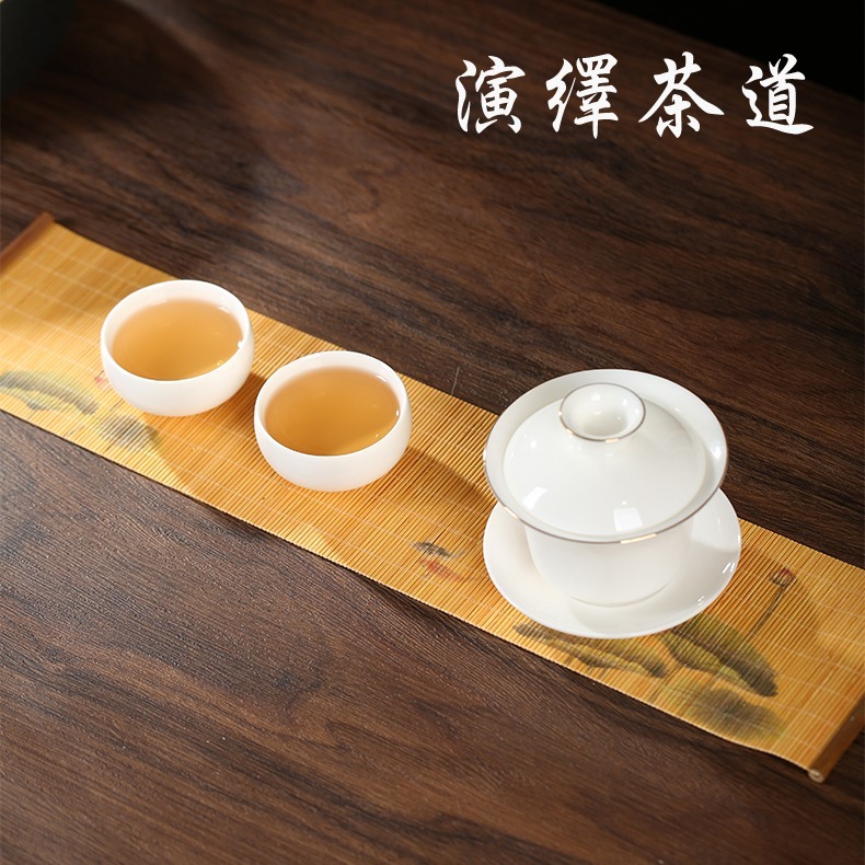 印花茶席 竹製茶席 竹席 竹簾 拍照道具 泡茶用具 茶席 竹墊 茶具 茶道 泡茶墊 餐墊 桌墊 攝影道具 日皇-細節圖2