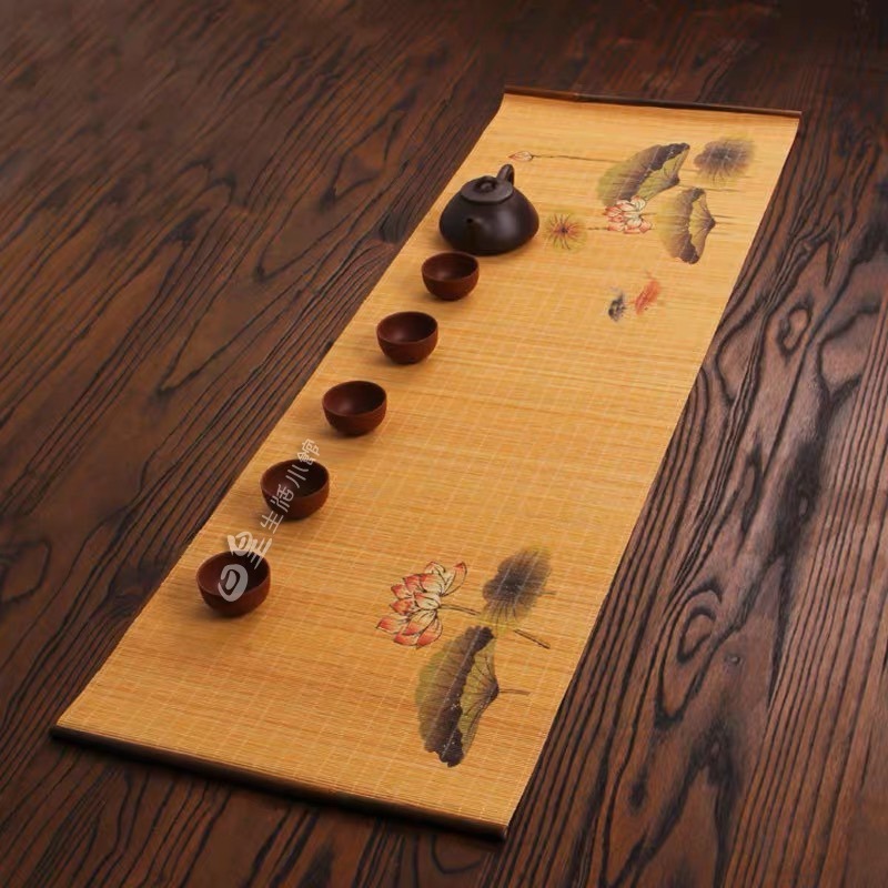 印花茶席 竹製茶席 竹席 竹簾 拍照道具 泡茶用具 茶席 竹墊 茶具 茶道 泡茶墊 餐墊 桌墊 攝影道具 日皇-細節圖9