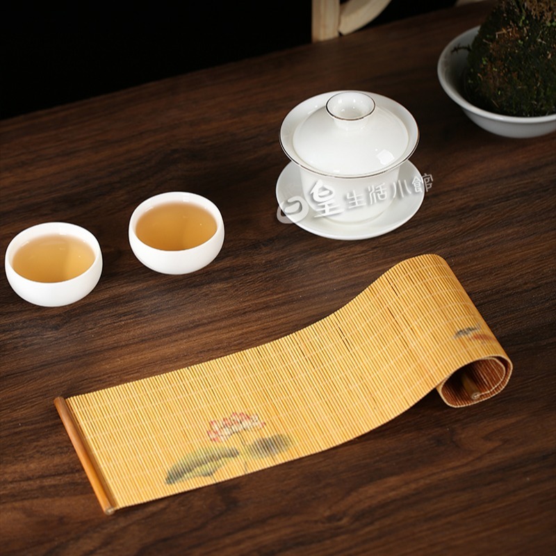 印花茶席 竹製茶席 竹席 竹簾 拍照道具 泡茶用具 茶席 竹墊 茶具 茶道 泡茶墊 餐墊 桌墊 攝影道具 日皇-細節圖10
