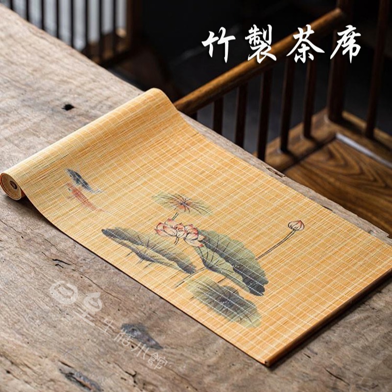 印花茶席 竹製茶席 竹席 竹簾 拍照道具 泡茶用具 茶席 竹墊 茶具 茶道 泡茶墊 餐墊 桌墊 攝影道具 日皇-細節圖11