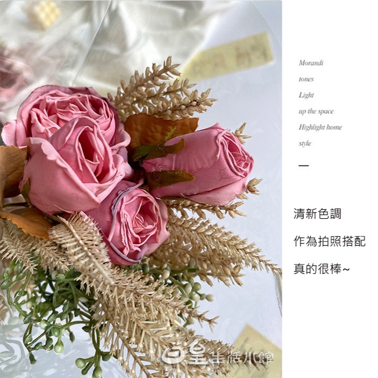 仿真乾燥花 玫瑰花 玫瑰麥穗花束 拍照道具 仿真花束 麥穗 拍攝道具 婚禮佈置 擺飾 房間裝飾 捧花 日皇-細節圖3