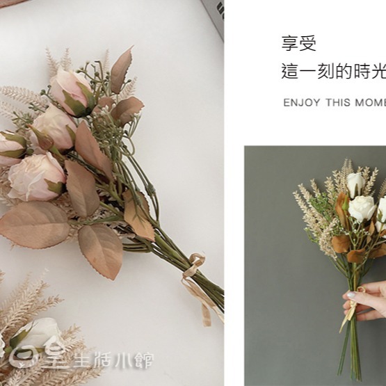 仿真乾燥花 玫瑰花 玫瑰麥穗花束 拍照道具 仿真花束 麥穗 拍攝道具 婚禮佈置 擺飾 房間裝飾 捧花 日皇-細節圖4